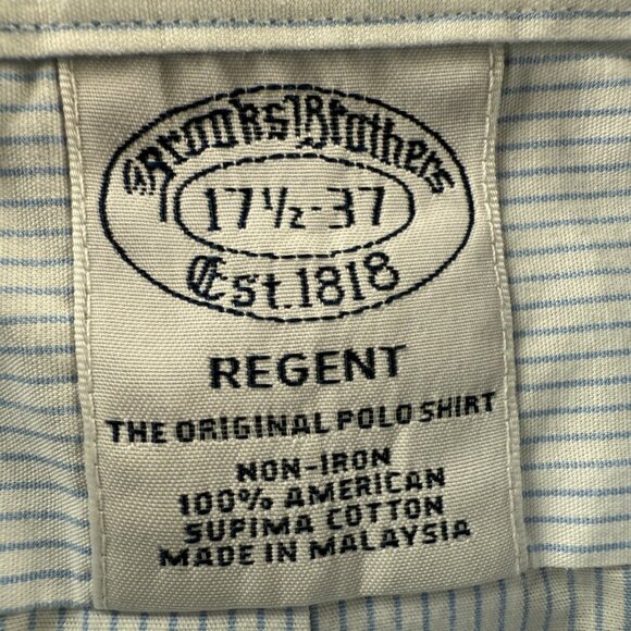 Brooks Brothers Blue Regent Non-Iron Cotton Striped 17.5 37 Button-Down Shirt - Picture 11 of 12